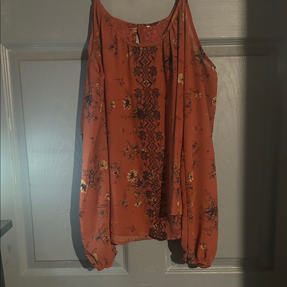 Source Unknown Floral Patterned Rust Tank Top